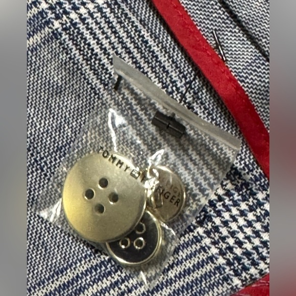 Tommy Hilfiger Women 16 Blue Linen Blend Plaid Two Buttons Blazer - Picture 7 of 14